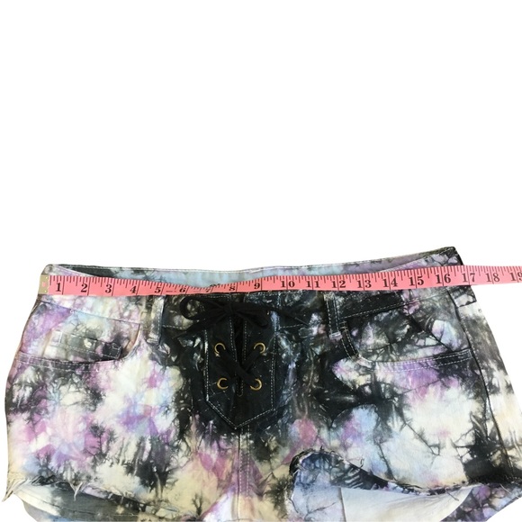 Element Denim Tie Dyed Cut Off Criss Cross Tie Purple Black Shorty Shorts 28 - Picture 6 of 9